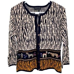 Vintage RuBY CHō Embroidered Animal Wool Cardigan Detachable Faux Fur Collar